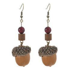 Original Handmade Natural Acorn Forest Style Long Earrings