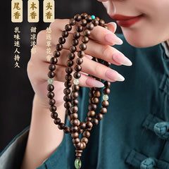 Sinking-Grade Vietnam Qi Nan Agarwood 108-Bead Multi-Wrap Bracelet
