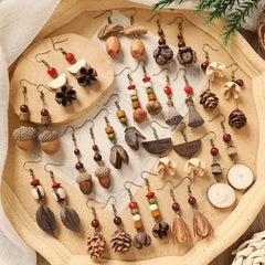 Original Handmade Natural Acorn Forest Style Long Earrings