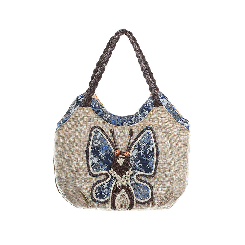 Handwoven Multi-Compartment Cotton-Linen Ethnic Style Tote Bag