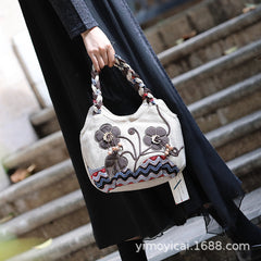 Handwoven Multi-Compartment Cotton-Linen Ethnic Style Tote Bag