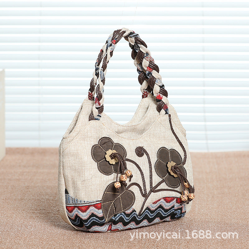 Handwoven Multi-Compartment Cotton-Linen Ethnic Style Tote Bag