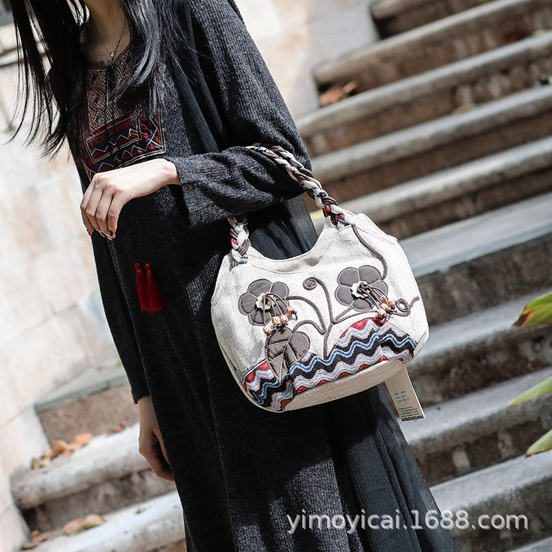 Handwoven Multi-Compartment Cotton-Linen Ethnic Style Tote Bag