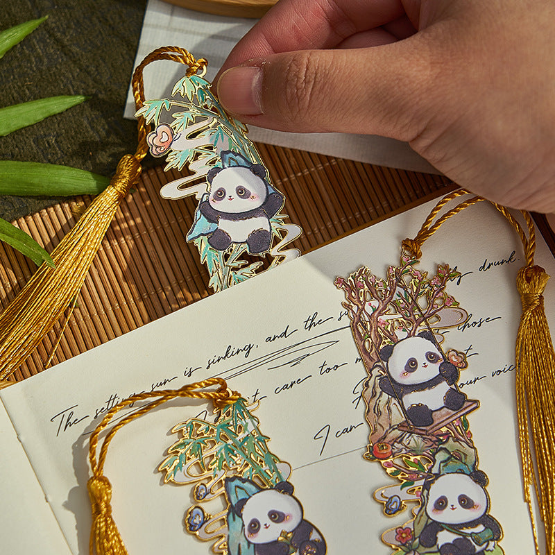 Panda-Themed Chinese Style Metal Bookmark with Tassel