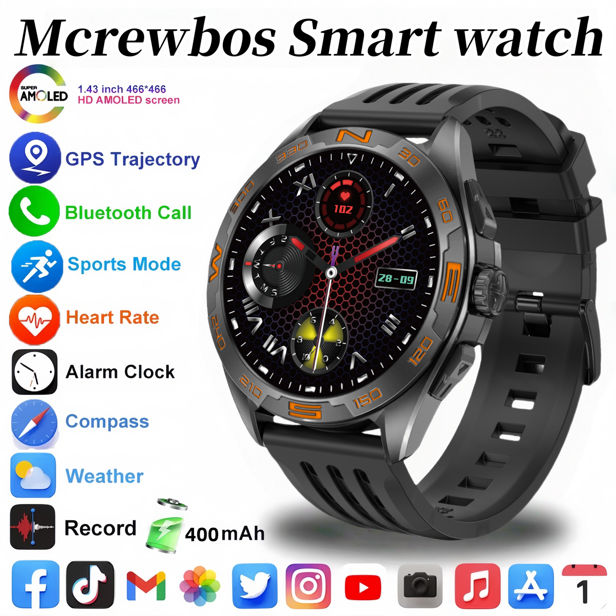 Men’s Outdoor Smart Sports Watch with GPS & Navigation