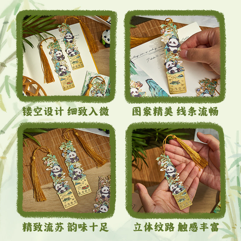 Panda-Themed Chinese Style Metal Bookmark with Tassel