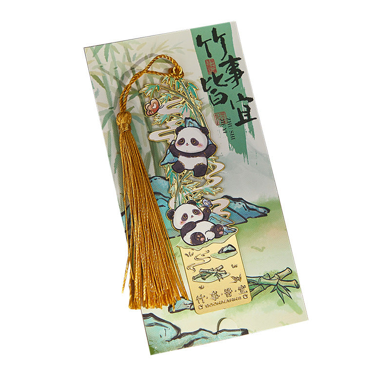 Panda-Themed Chinese Style Metal Bookmark with Tassel