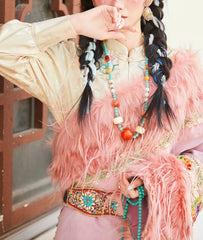 Vintage Long Ethnic Style Necklace with Turquoise Dzi Pendant