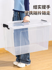 Extra-large transparent storage box, household clothes, toy organizer, thickened plastic storage box with handle, storage box