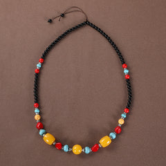 Vintage Long Ethnic Style Necklace with Turquoise Dzi Pendant